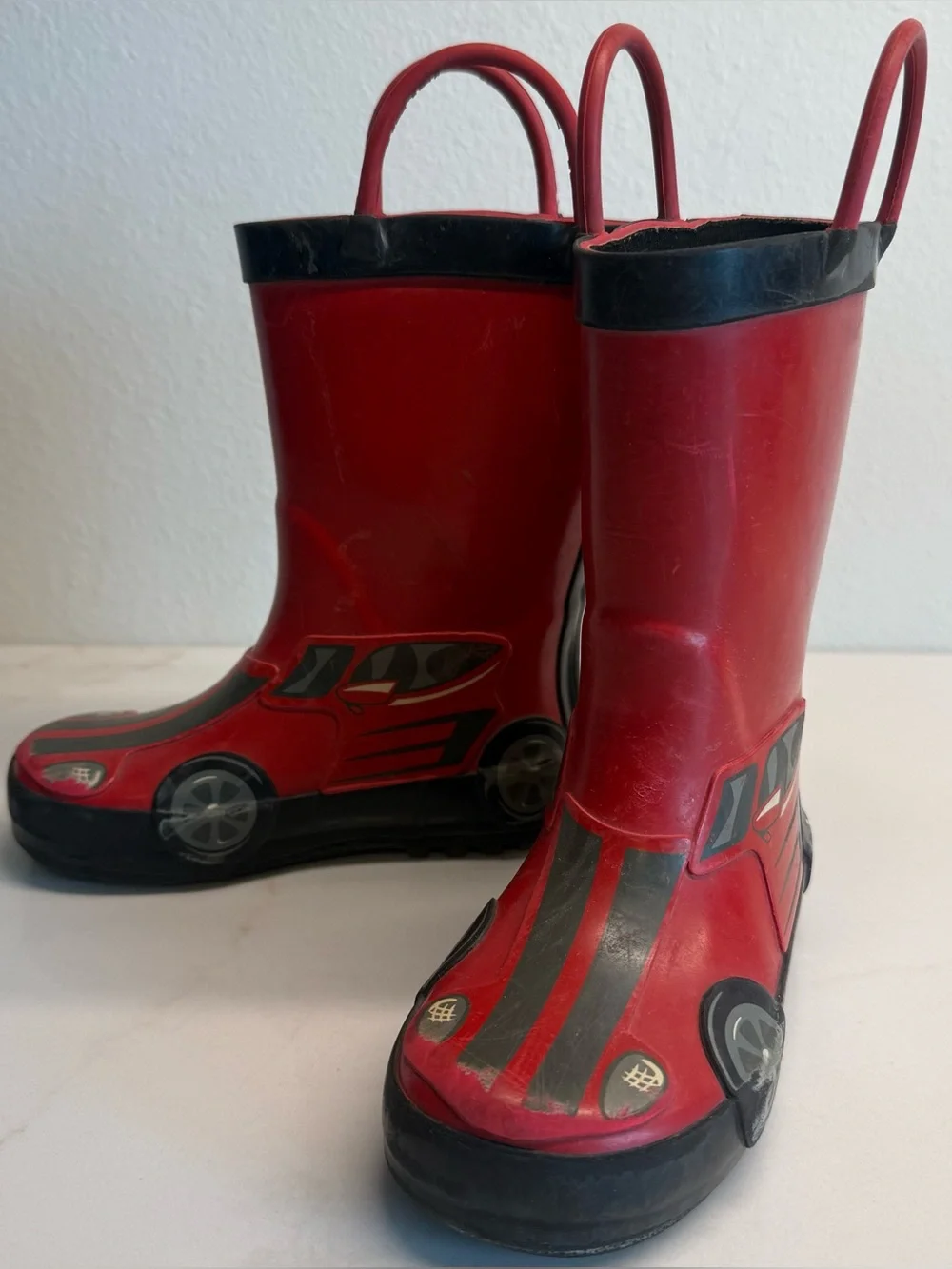 Cat & Jack Red Race Car Rain Boots Toddler Size 7 Waterproof